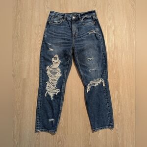 American Eagle Jeans Women's 4 Mom Strigid X-Short Distressed Embroidered